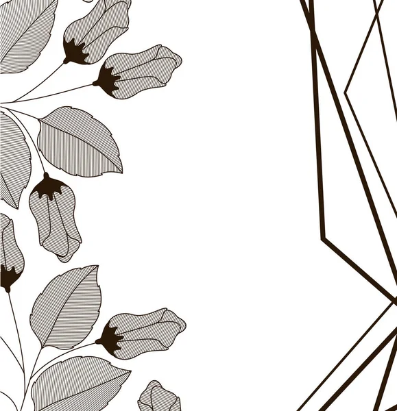 Kwiaty z liśćmi i ikonami linii geometrycznych — Wektor stockowy