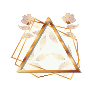 çiçekler izole simgesi ile çerçeve altın