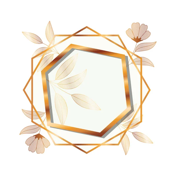 Cadre doré avec des fleurs icône isolée — Image vectorielle