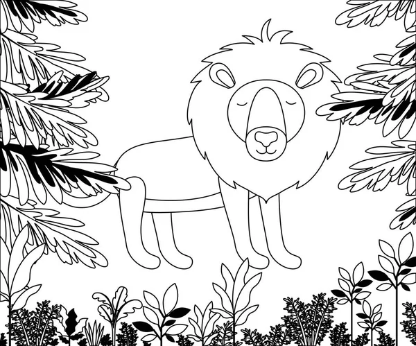 Orman sahne vahşi aslan — Stok Vektör