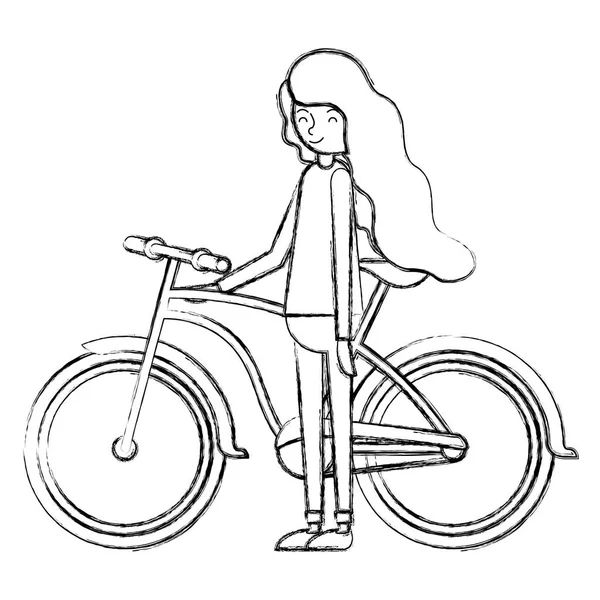 Hermosa y joven mujer con carácter de bicicleta — Vector de stock