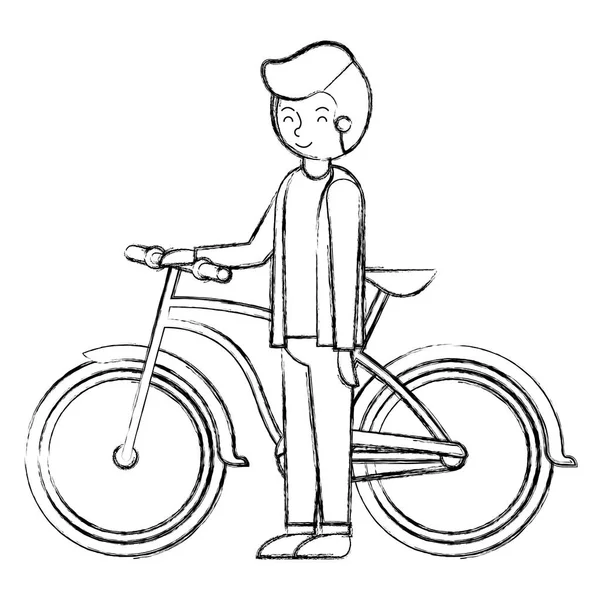 Jeune homme avec vélo avatar personnage — Image vectorielle