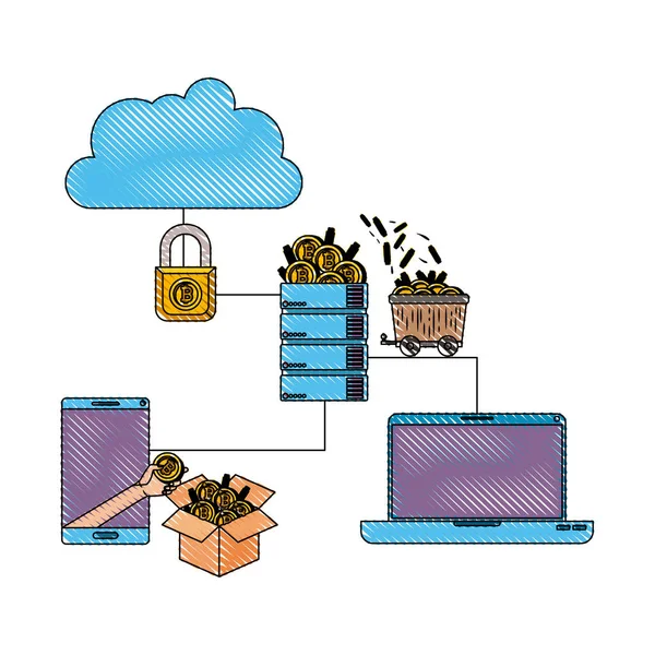 Ikony sady technologie pro obchodování s bitmincemi — Stockový vektor