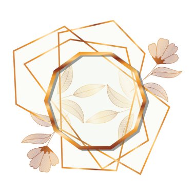 çiçekler izole simgesi ile çerçeve altın