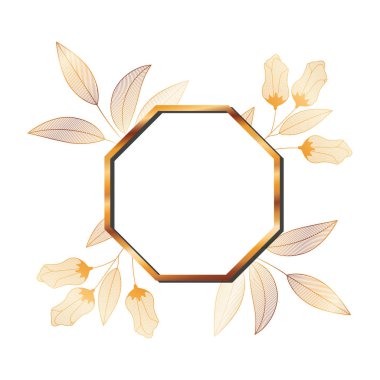 çiçekler izole simgesi ile çerçeve altın