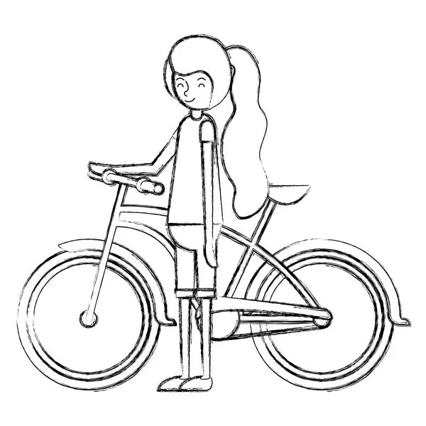 Belle et jeune femme avec caractère vélo — Image vectorielle