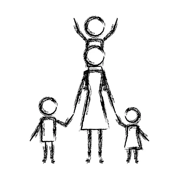 Mère avec silhouette enfants — Image vectorielle