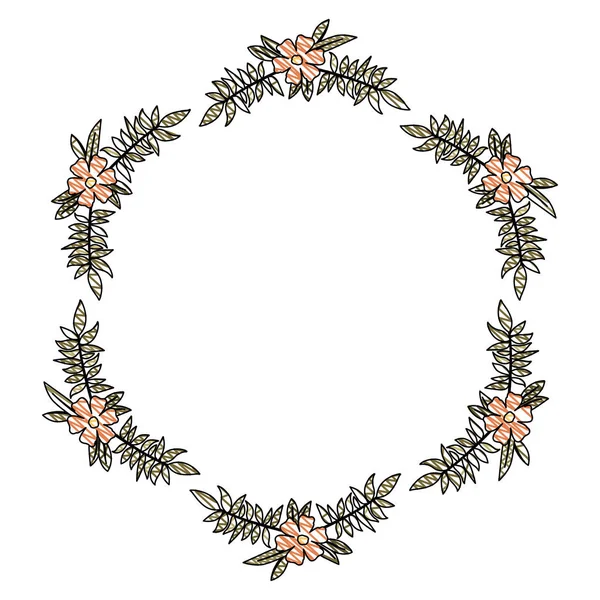 Hermosa flor y hojas marco circular — Vector de stock