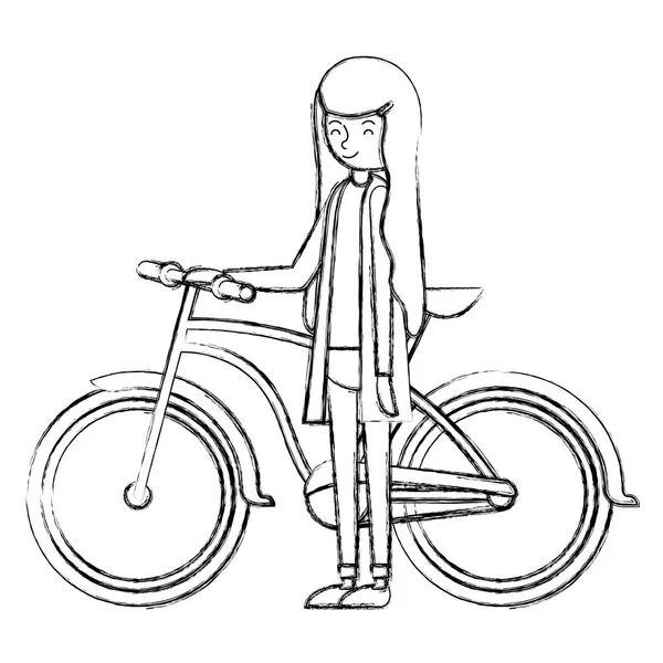 Belle et jeune femme avec caractère vélo — Image vectorielle