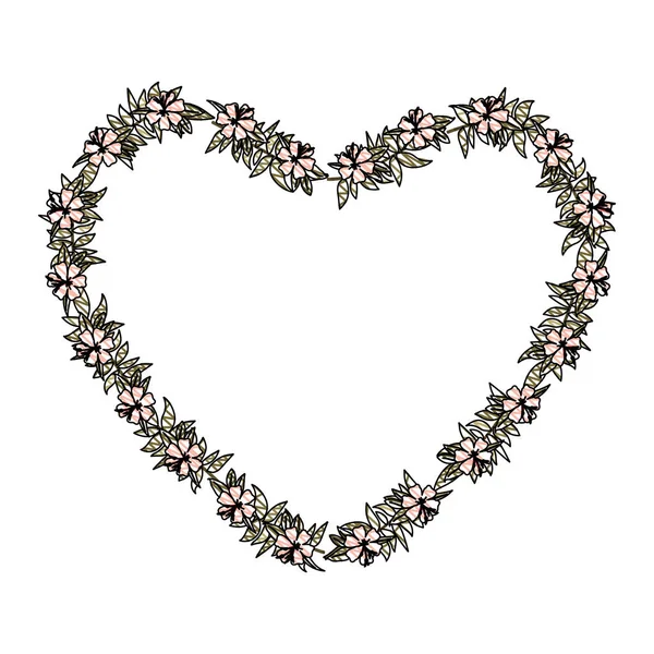 Mooie bloem en bladeren hart gevormde frame — Stockvector