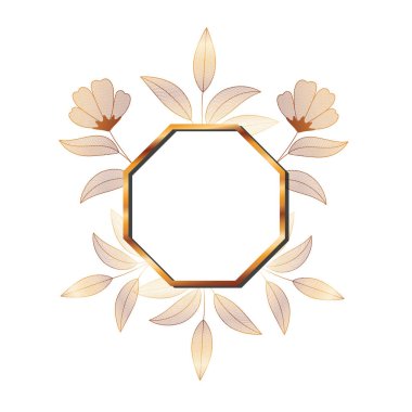 çiçekler izole simgesi ile çerçeve altın