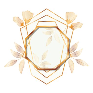 çiçekler izole simgesi ile çerçeve altın