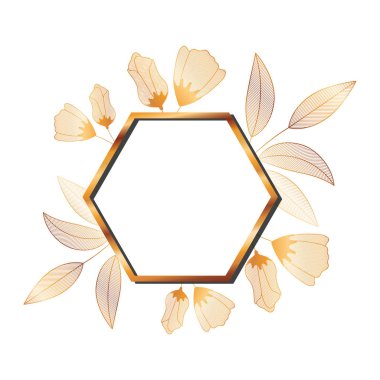 çiçekler izole simgesi ile çerçeve altın