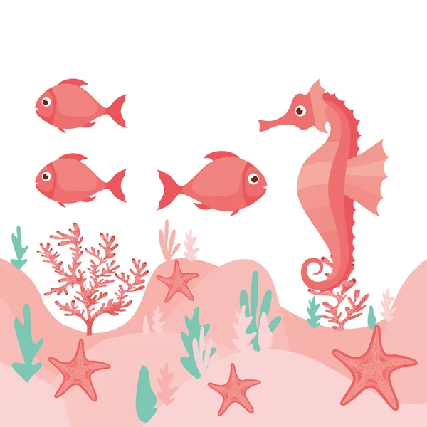 Pattern seahorse and seaweed isolated icon — Stock Vector