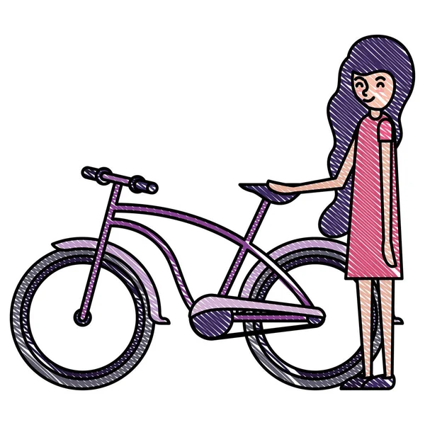 Hermosa y joven mujer con carácter de bicicleta — Archivo Imágenes Vectoriales
