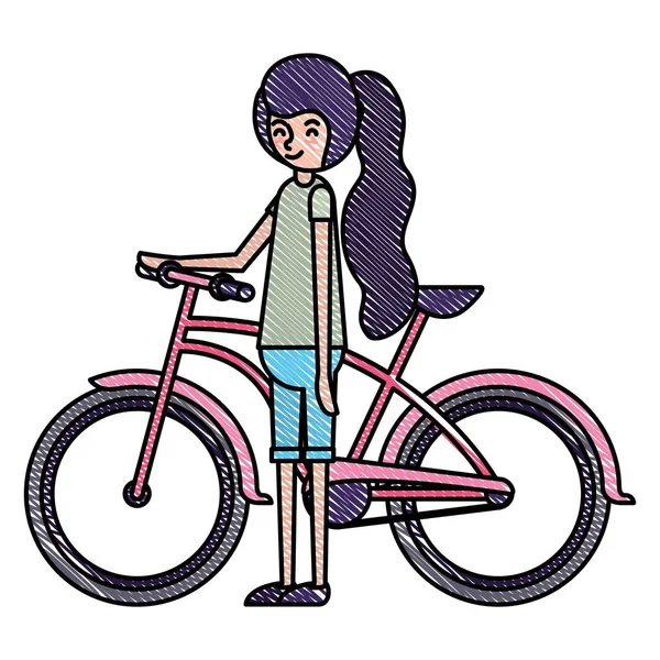 Hermosa y joven mujer con carácter de bicicleta — Vector de stock