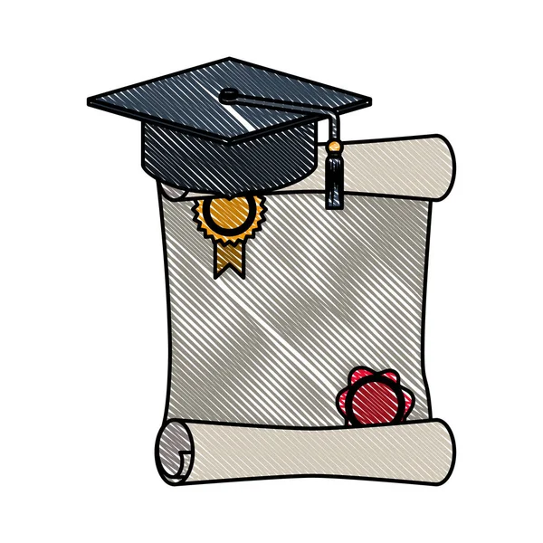 Sombrero de graduación con diploma — Vector de stock