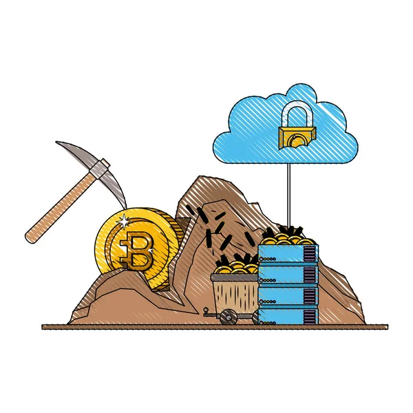 Bitcoin commerce technologie ensemble icônes — Image vectorielle