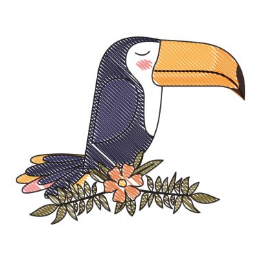 yaprak ve çiçekler taç ile sevimli Toucan