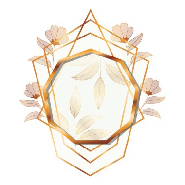 çiçekler izole simgesi ile çerçeve altın