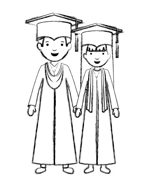 Couple graduates with hats — Stock Vector