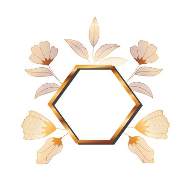 çiçekler izole simgesi ile çerçeve altın