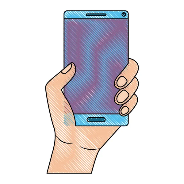 Hand met smartphoneapparaat — Stockvector