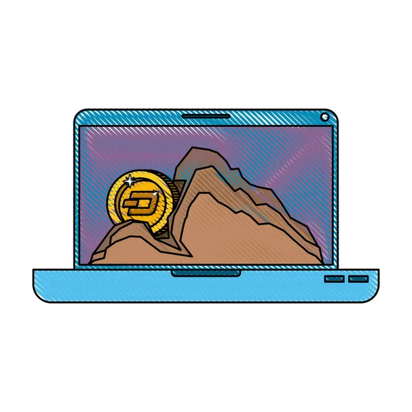 Laptop z kreską pieniądze w górnictwie — Wektor stockowy