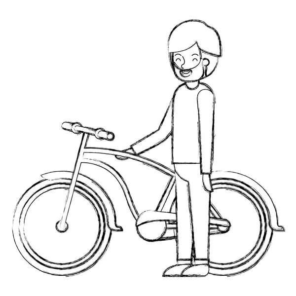 Jeune homme avec vélo avatar personnage — Image vectorielle