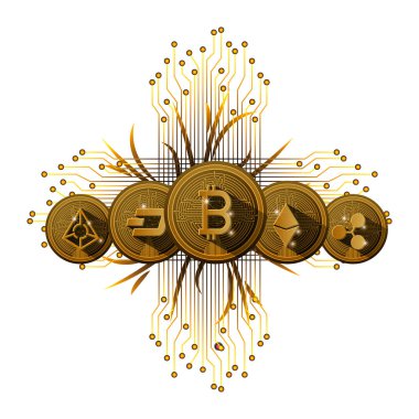 cryptocurrency set coins crossed clipart