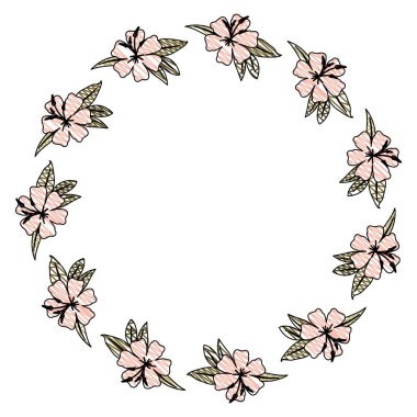 güzel çiçek ve yapraklar dairesel çerçeve