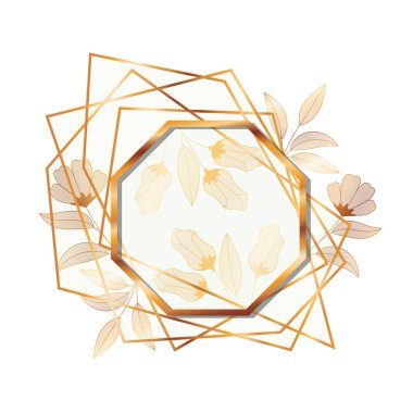 çiçekler izole simgesi ile çerçeve altın