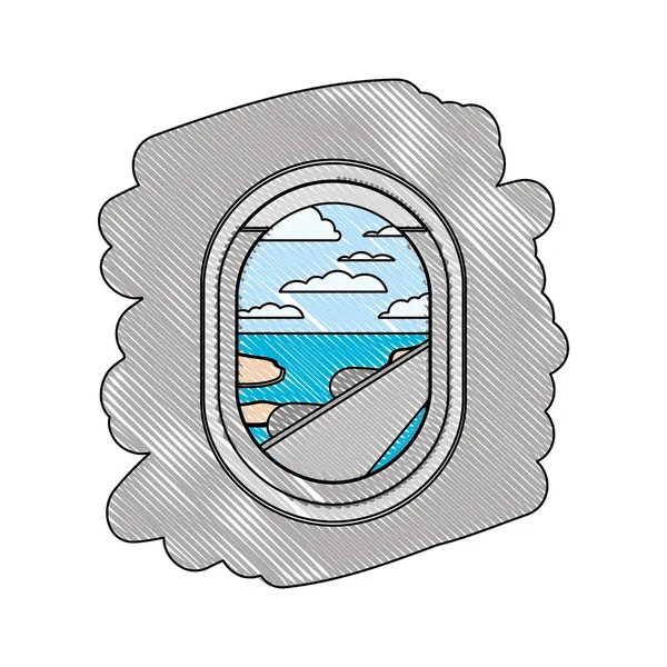 Ventana del avión con vista exterior — Vector de stock