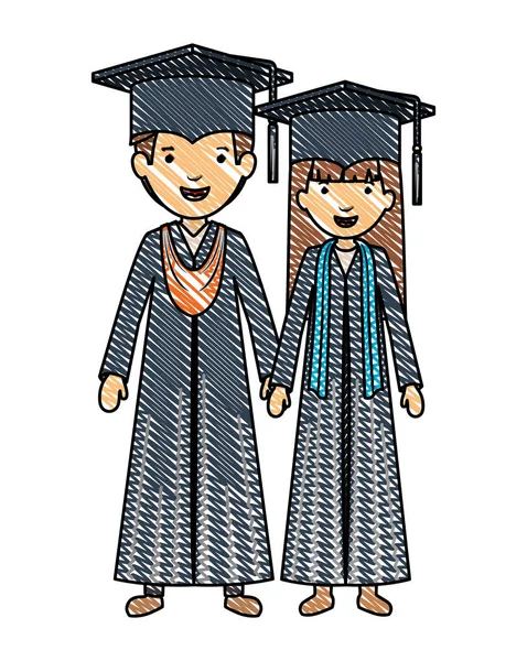Casal graduados com chapéus — Vetor de Stock