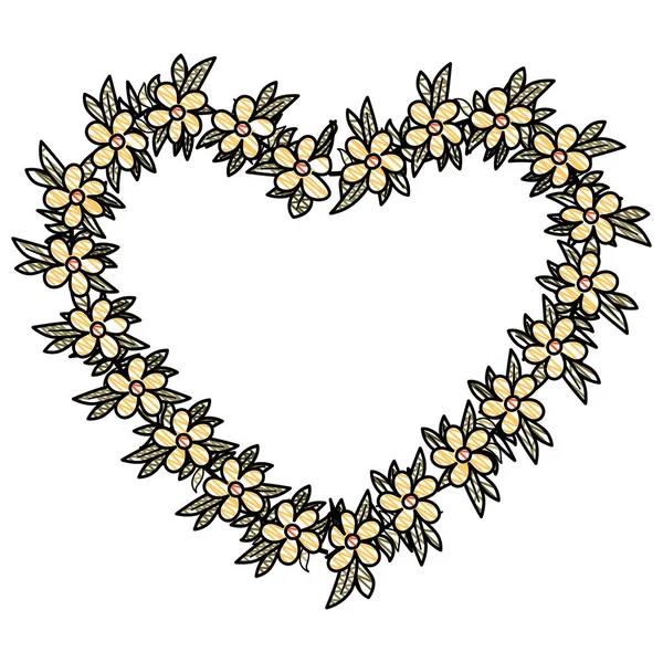 아름다운 꽃과 잎 하트 모양의 프레임 — 스톡 벡터