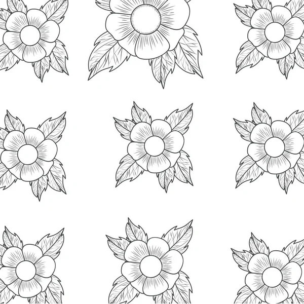 Motif fleurs avec des feuilles icône isolée — Image vectorielle