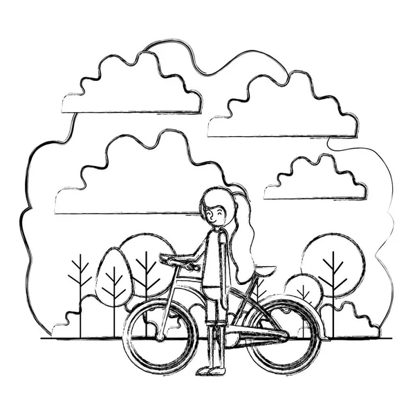 Femme dans le parc avec vélo — Image vectorielle