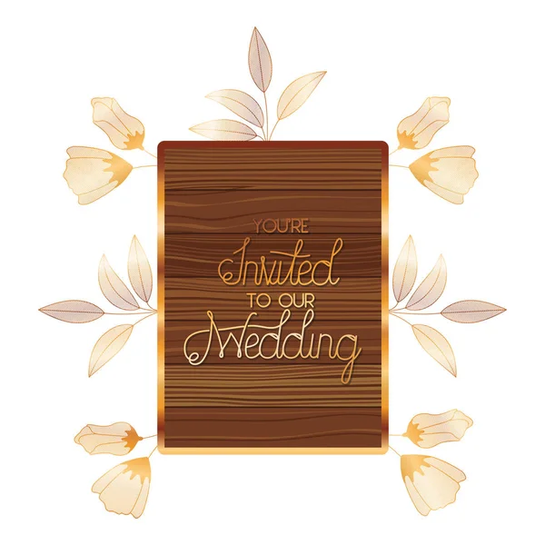 Invito di nozze in cornice di legno — Vettoriale Stock