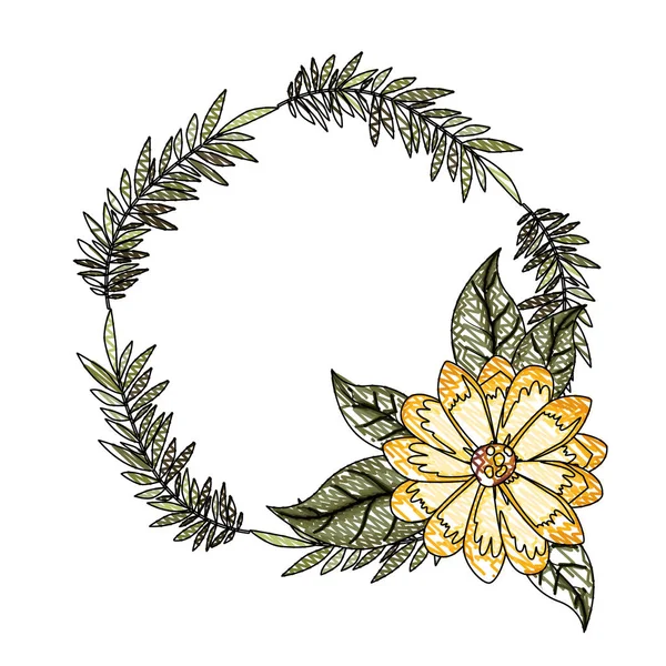 Красива квітка і листя кругла рамка — стоковий вектор