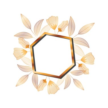 çiçekler izole simgesi ile çerçeve altın
