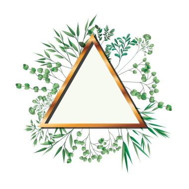 yeşillik izole simgesi ile altın çerçeve üçgen
