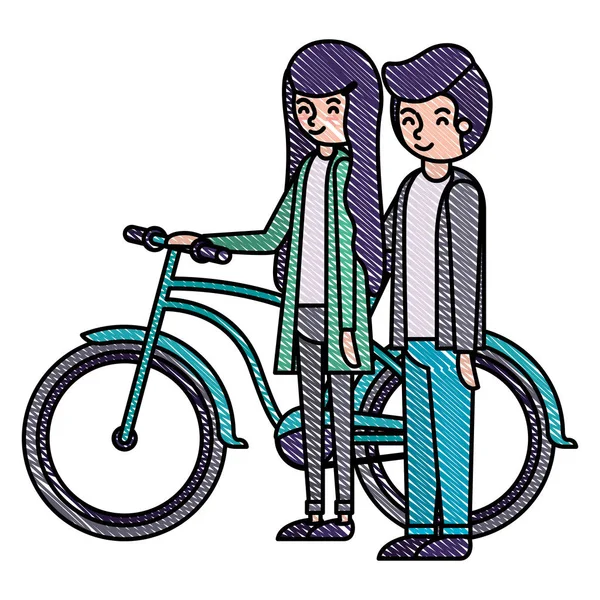 Pareja joven con personajes de avatares de bicicleta — Archivo Imágenes Vectoriales