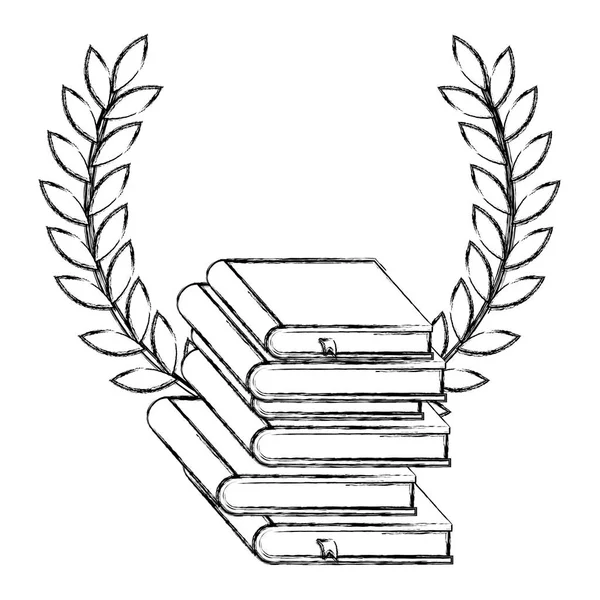 Pilha de livros de texto com coroa de grinalda — Vetor de Stock