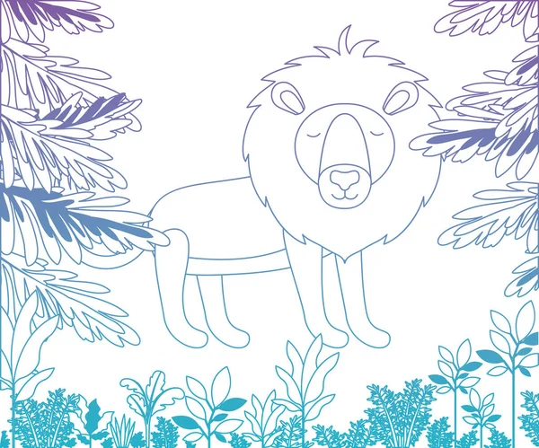 Wild lion in the jungle scene — Stock Vector