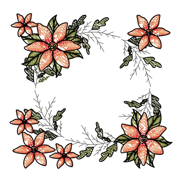 Красивые цветы и листья квадратной рамы — стоковый вектор