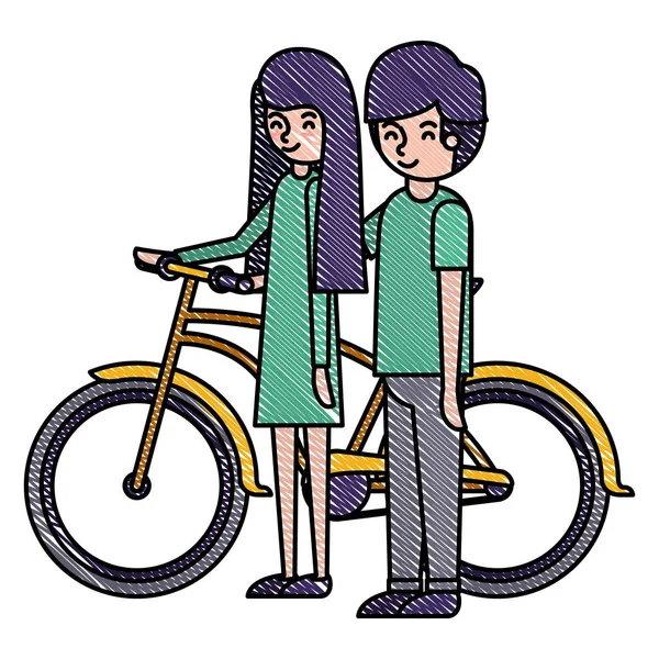 Young couple with bicycle avatars characters — 스톡 벡터