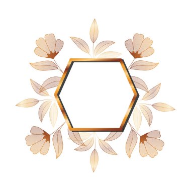 çiçekler izole simgesi ile çerçeve altın