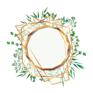 yaprak izole simgesi ile altın çerçeve dodecagon