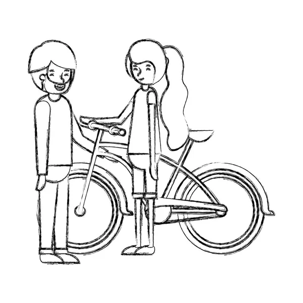 Junges Paar mit Fahrrad-Avataren — Stockvektor