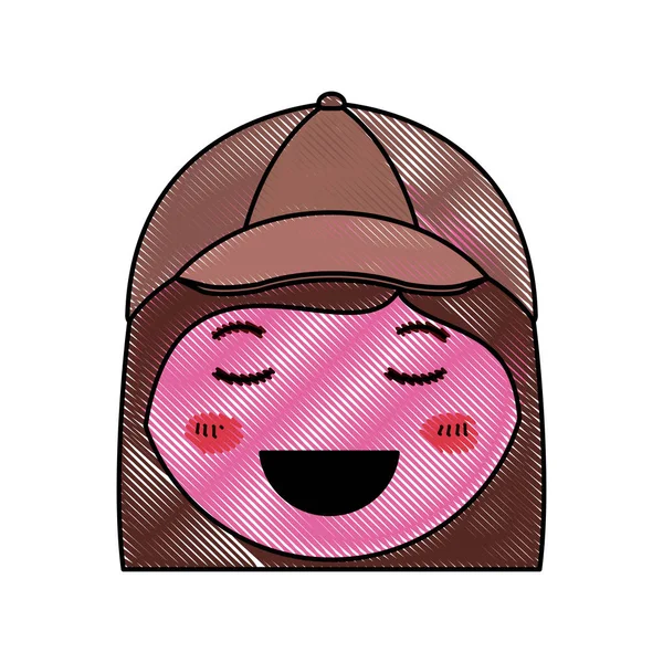 Dibujos animados mujer feliz cabeza kawaii carácter — Vector de stock